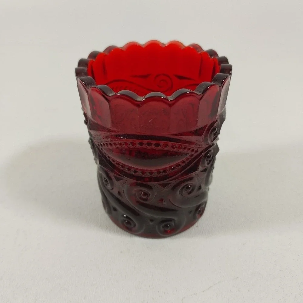 L. G. Wright Eye Winkler Toothpick Holder Ruby Red Scallped Edge 2.75